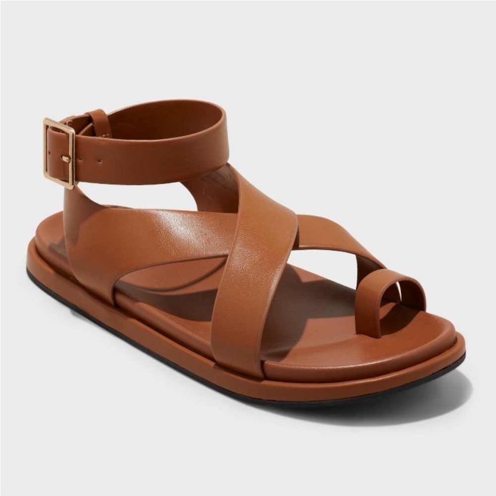 Universal Thread Tan Strappy Ankle-Buckle Sandals
